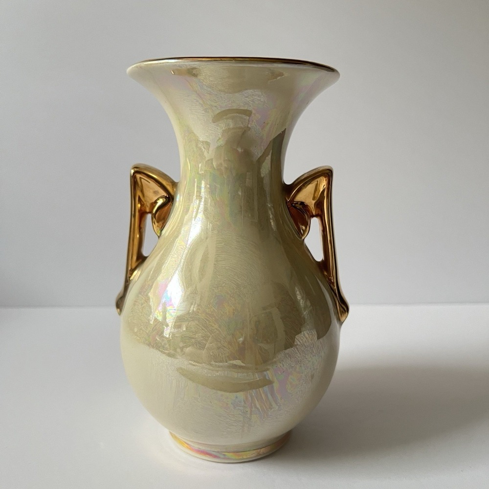 Vintage Pearl China Co Lusterware Vase‎ 22KT Gold Hand Painted